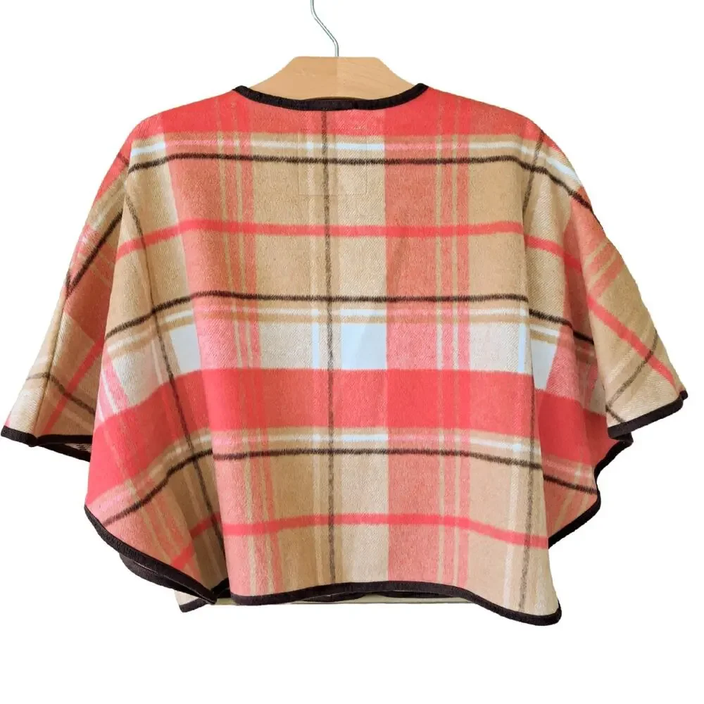 JANIE and JACK Plaid Cape Horse Trail Girls Size 5/6 Coral Camel Tan Fall Poncho
